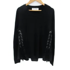 レイビームス Ray Beams ニット カットソー 長袖 プリーツ 切替 レースアップ 黒 ブラック /SM11