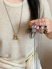 チタン鋼製 タイガーアイ天然石ネックレス (T)