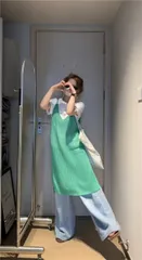 ノースリーブVネック ゆったりストラップロングワンピース (T)