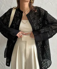 丸首レースシャツ ロングスリーブカーディガン (T)