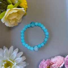 ターコイズ×ライトブルー ビーズブレスレット（16cm）／ハンドメイド・ゴールドアクセント入り