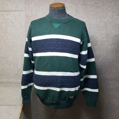 ▼ TOMMY HILFIGER コットンニット セーター ボーダー柄 ケーブル編み クルーネック M/M　u7130s