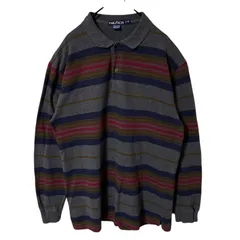 L ノーティカ ボーダー ワンポイント L グレー ポロシャツ レディース ユニセックス メンズ 古着 長袖