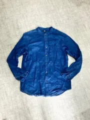 UNIQLO ユニクロ オールドスクールアメカジ チャイナカラー（スタンドカラー）ラウンドネック デニムシャツ