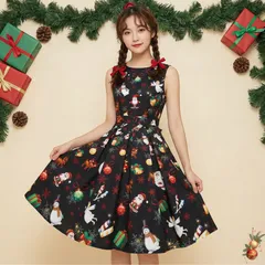 新作🎄日本企画 サンタ コスプレ 大きいサイズ ワンピース クリスマス ドレス サンタクロース Aライン ノースリーブ ブラック black【黒】