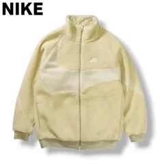 【美品】 ナイキ NIKE ビッグ スウッシュ ロゴ リバーシブル ボア フリース ジャケット ジャンパー ブルゾン ジップアップ ラグランスリーブ M ホワイト ストリート スポーツ カジュアル ウェア メンズ