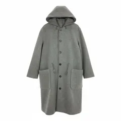 87l20 Papas パパス ロングコート ウールコート フード付き 胸元ロゴ刺繡 M グレー ウール メンズu02t