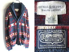 DENIM&SUPPLY RALPH LAUREN デニム&サプライ ラルフローレン ネイティブ柄 インディゴ コットンニット ショールカラー カーディガン S ネイビー レッド RN41381のサムネイル