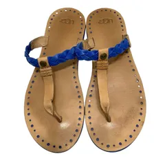 【美品】UGG アグ (24) トングサンダル ビーチサンダル フラット バイカラー 本革 レザー 希少デザイン