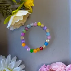 マルチカラー 艶ありビーズブレスレット（16cm）／ハンドメイド・カラフル＆元気系