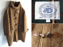 J.PRESS ジェイプレス チンスト付 裏チェック ダブルフェイス ウールメルトン レザー/水牛トグル ダッフルコート L キャメル オンワード樫山