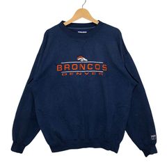 NFL デンバーブロンコス フリース XL 太アーム 刺繍 デカロゴ ネイビー 