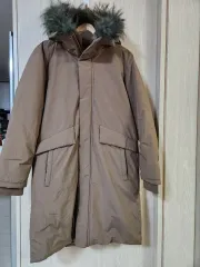 ブラウン ロング ダウン アウター フード ファー