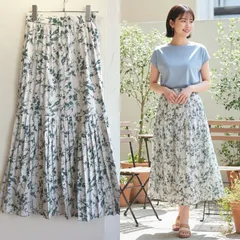 美品✨ スナイデル SNIDEL ロングスカート マキシ丈 プリーツ マーメイド フラワープリント 総柄 花柄 ティアード フレア 白 ホワイト グリーン ウエストゴム ハイウエスト 体型カバー 大人可愛い きれいめ 軽やか 裏地 小さめ ボタニカル