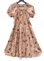 ピンクハウス PINK HOUSE 2016年 生成 ストロベリー ブーケ 苺 ロング ドレス DRESS フレア リボン ピコフリル ピコット ロリータ ゴスロリ レトロ PINK A2161FA 503 ワンピース プリント ピンク 104LT-288
