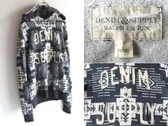 DENIM&SUPPLY RALPH LAUREN デニム&サプライ ラルフローレン フェルトワッペンロゴ ネイティブ柄 スウェットパーカー S ネイビー ホワイト 国内正規品