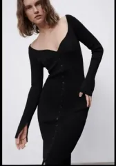 ZARA リブド ハートシェイプド ネック カーディガン