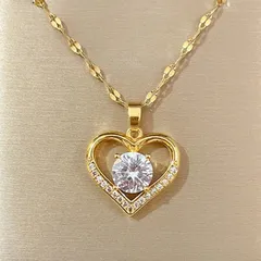 ジルコニア ハート ネックレス ゴールド エレガント 上品 華やか フォーマル ラグジュアリー クラシカル 幸運 開運 金運 ギフト ペア 贈り物 贈りもの 新品