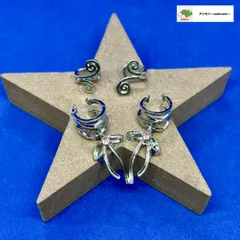 ☆2種セット イヤーカフ リボン シルバー デザイン クリップ シンプル ジュエリー ピアス不要 ギフト 大人 可愛い アクセ 流行//E-63