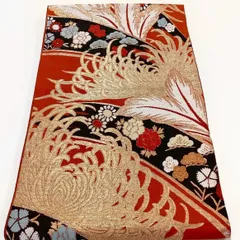 ［6264］袋帯 草花文様 金糸 未仕立て 六通 正絹 着物 フォーマル