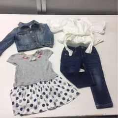 送料無料★女の子 ベビーキッズ 子供 90-95★4点まとめ売り★デニムジャケット★ゴムデニムパンツ★ワンピース★袖フレアシャツ#20625sbf