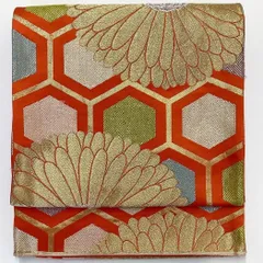 ［6275］袋帯 菊花亀甲文様 金銀糸 六通 正絹 着物 フォーマル