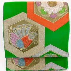 ［6278］袋帯 草花蝶亀甲文様 金銀糸 六通 正絹 着物 フォーマル