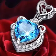 レディース ネックレス ブルー オープンハート ダイヤ cz プレゼント