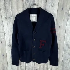 A&F Abercrombie & Fitch アバクロンビーアンドフィッチ ネイビー ワッペン ニット カーディガン メンズ S サイズ 011