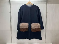MERCURYDUO マーキュリーデュオ ファー付きポケット ノーカラーコート ネイビー