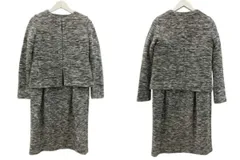 シップス SHIPS セットアップ ノーカラージャケット 長袖 ワンピース 半袖 ツイード ブルー系 青 白 38 M アウター