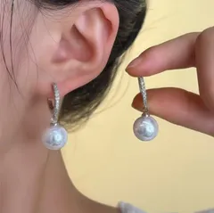 s31 輝くジルコニア × 大粒パール 揺れるフープピアス＊上品エレガント