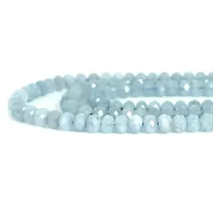 天然石 ビーズ 1連 アクアマリン【ボタンカット】4×6mm【天然石 ビーズ パワーストーン】