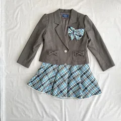 美品 motherways マザウェイズ 女の子 子供用 スーツ 120㎝ グレー ブルー チェック リボン レース かわいい おしゃれ 発表会 結婚式 セレモニー フォーマル 入園式 卒園式 入学式