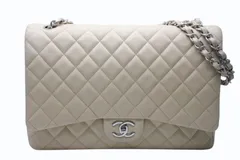 CHANEL シャネル デカマトラッセ33 Wフラップ Wチェーンショルダーバッグ 15番台 キャビアスキン ココマーク ベージュ 美品 中古 4b010495