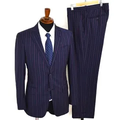 ETRO 伊製 シルク混 2つボタン シングルスーツ M YA5 ダークネイビー ストライプ ノータック 141-1A967-1263 夏物 春夏 5XL008 【送料無料】【中古】【メンズビジネス】202511