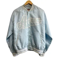 AVIREX USA スタジャン ロゴワッペン ナイロンジャケット スナップボタン 水色×白 Lサイズ No.L276