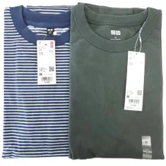 ユニクロ UNIQLO タグ付き 2点セット Tシャツ M 半袖 オリーブ 青 ブルー /AE