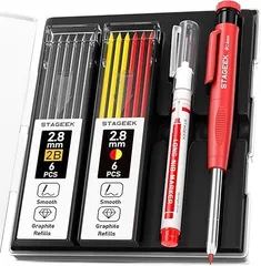 新品 建築用シャーペン 2.8mm 1本セット シャー芯付き 建設用鉛筆 高耐久 大工用シャープペンシル 大工用鉛筆 (黒い、赤い、黄色)