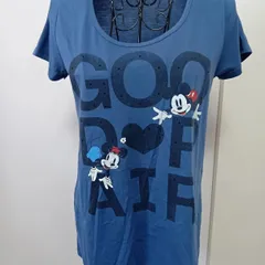 レトロミッキー＆ミニーマウス ロゴにブラックビーズ付き ブルーTシャツ☆　189.
