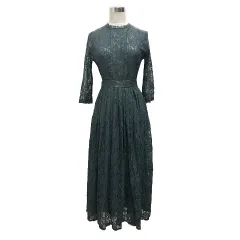 レースレディース LACE LADIES ワンピース レース シースルー 七分袖 ロング丈 L 緑 グリーン