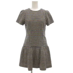 トゥービーバイアニエスベー To b. by agnes b. 半袖ワンピース ひざ丈 ウール 36 白 ホワイト 茶 ブラウン 千鳥柄 /GV