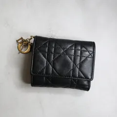 Christian Dior クリスチャンディオール / レディディオールロータスウォレット 三つ折り財布 ラムレザー ブラック Lady Dior S0181ONMJ