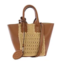 トッズ TOD'S 24SS ダブルアップ ラフィア ハンドバッグ ショルダーバッグ 2WAY 茶 /KH ●D