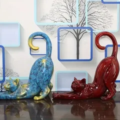 猫 オーナメント 置物 ねこ おしゃれ 卓上 インテリア かわいい ストレッチ 猫の置物 フィギュア リビング 玄関 寝室 装飾 飾り クリエイティブ 北欧 モダン 雑貨 ギフト プレゼント レッド 