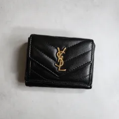 YSL SAINT LAURENT サンローラン / カサンドラマトラッセミニウォレット 三つ折り財布 キャビアスキン ブラック CASSANDRA MATELASSE 505118