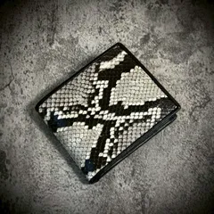 パイソン レザー メンズ財布 折財布 二つ折り 財布 ヘビ革 蛇革 コンパクト ミニ財布 革財布