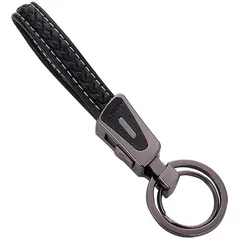 [AIXUAN] 黒い本革のキーホルダー、個性的で 家庭用、自動車キーホルダーの創意ダブルリングキーホルダー。（タイプ3） 1