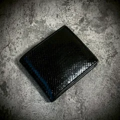 パイソン レザー メンズ財布 折財布 二つ折り 財布 ヘビ革 蛇革 コンパクト ミニ財布 革財布 ブラック 黒