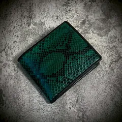 パイソン レザー メンズ財布 折財布 二つ折り 財布 ヘビ革 蛇革 コンパクト ミニ財布 革財布 グリーン 緑